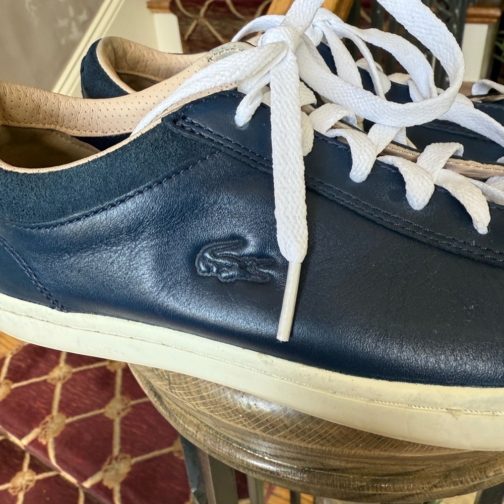 Lacoste ladies, leather, navy sneaker very good condition size 7 new laces - Picture 8 of 15